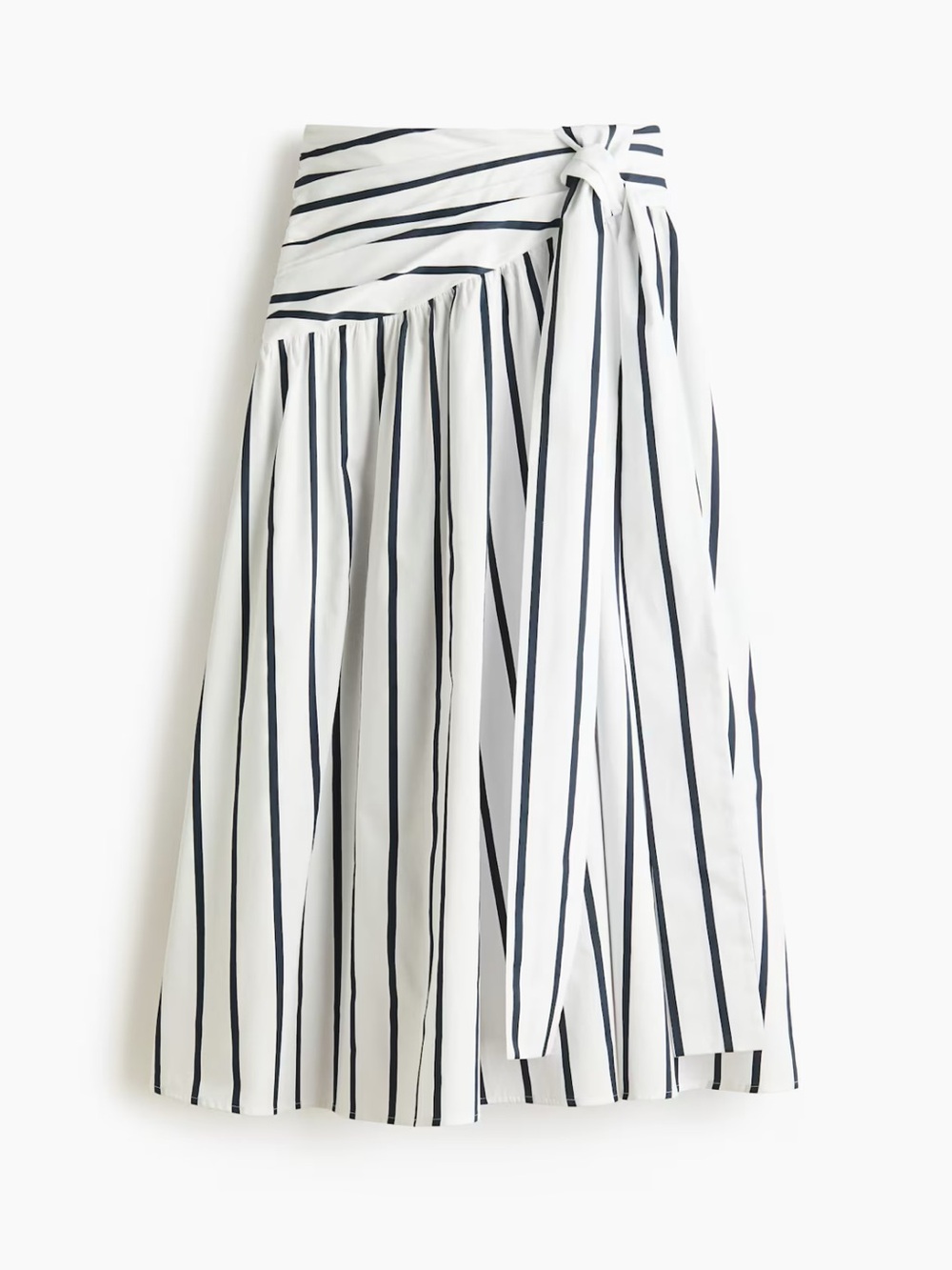 Striped White & Navy Wrap Midi Skirt